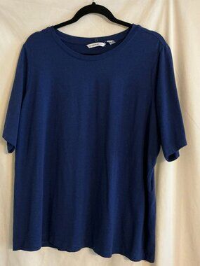 ISAAC MIZRAHI LIVE Navy Blue Short Sleeve Round Neck Jersey Knit Top 1X